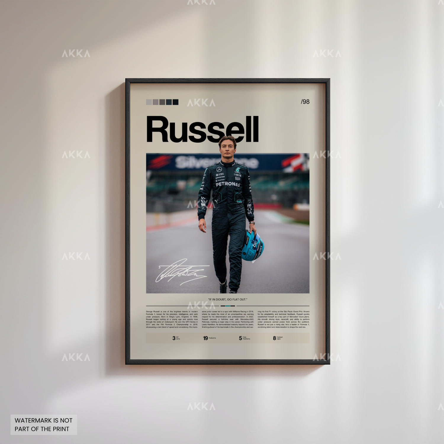 George Russell Formula 1 Mercedes AMG poster in black frame