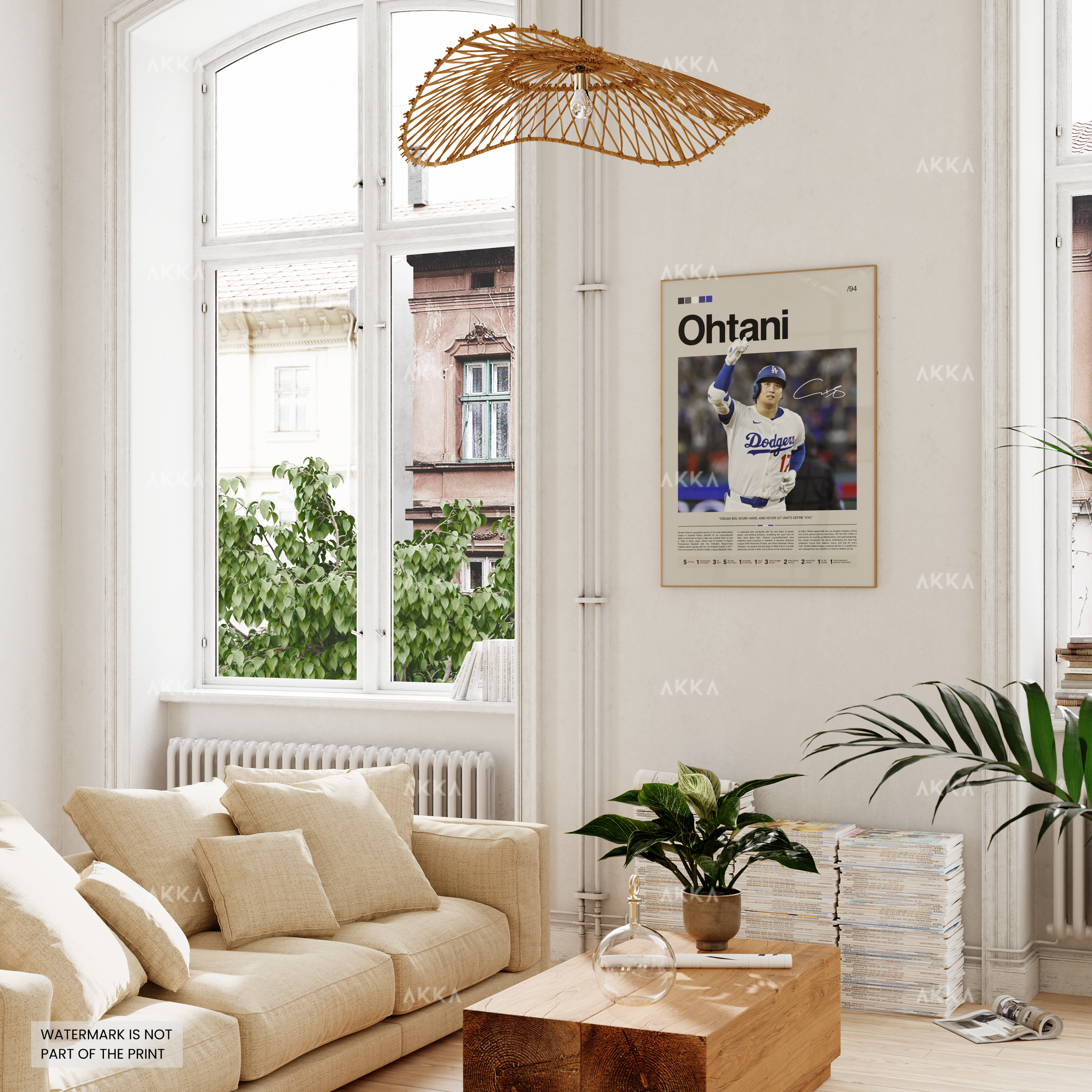 Shohei Ohtani Los Angeles Dodgers Celebration Print in living room