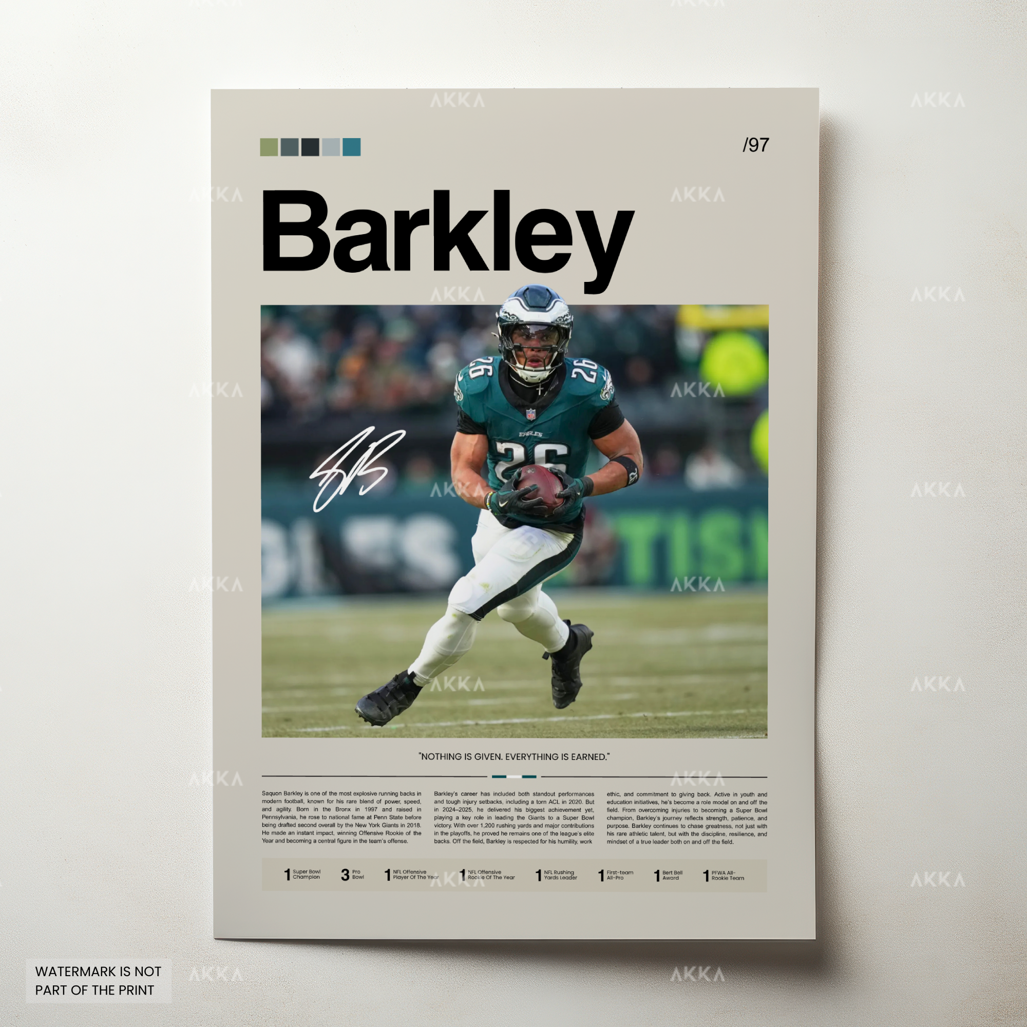 Saquon Barkley Poster, Barkley Eagles Print, Framed Philadelphia Eagles Art, Saquon Barkley Wall Decor, NFL Print Fan Gift Idea, Eagles Art
