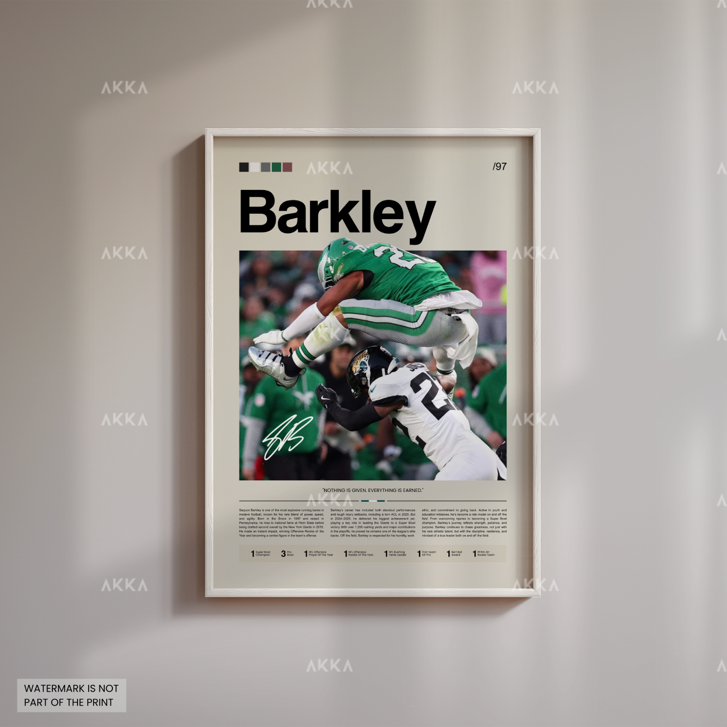Saquon Barkley Poster, Barkley Eagles Print, Framed Philadelphia Eagles Art, Saquon Barkley Wall Decor, NFL Print Fan Gift Idea, Eagles Art
