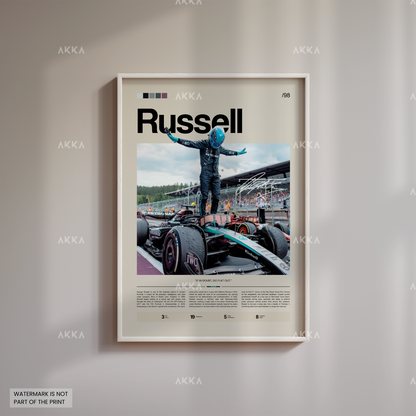 George Russell Formula 1 Mercedes AMG poster in white frame