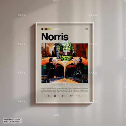 Lando Norris Formula 1 McLaren poster in white frame