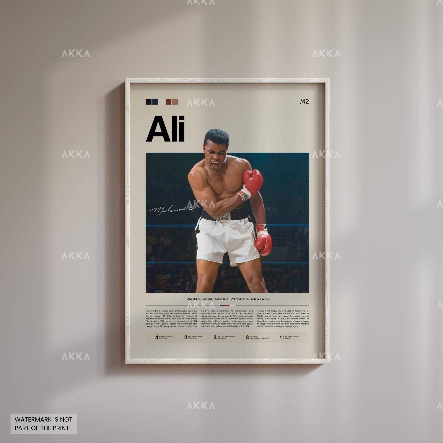 Muhammad Ali boxing poster with white frame