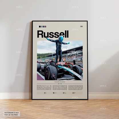 George Russell Formula 1 poster with Mercedes AMG racing design