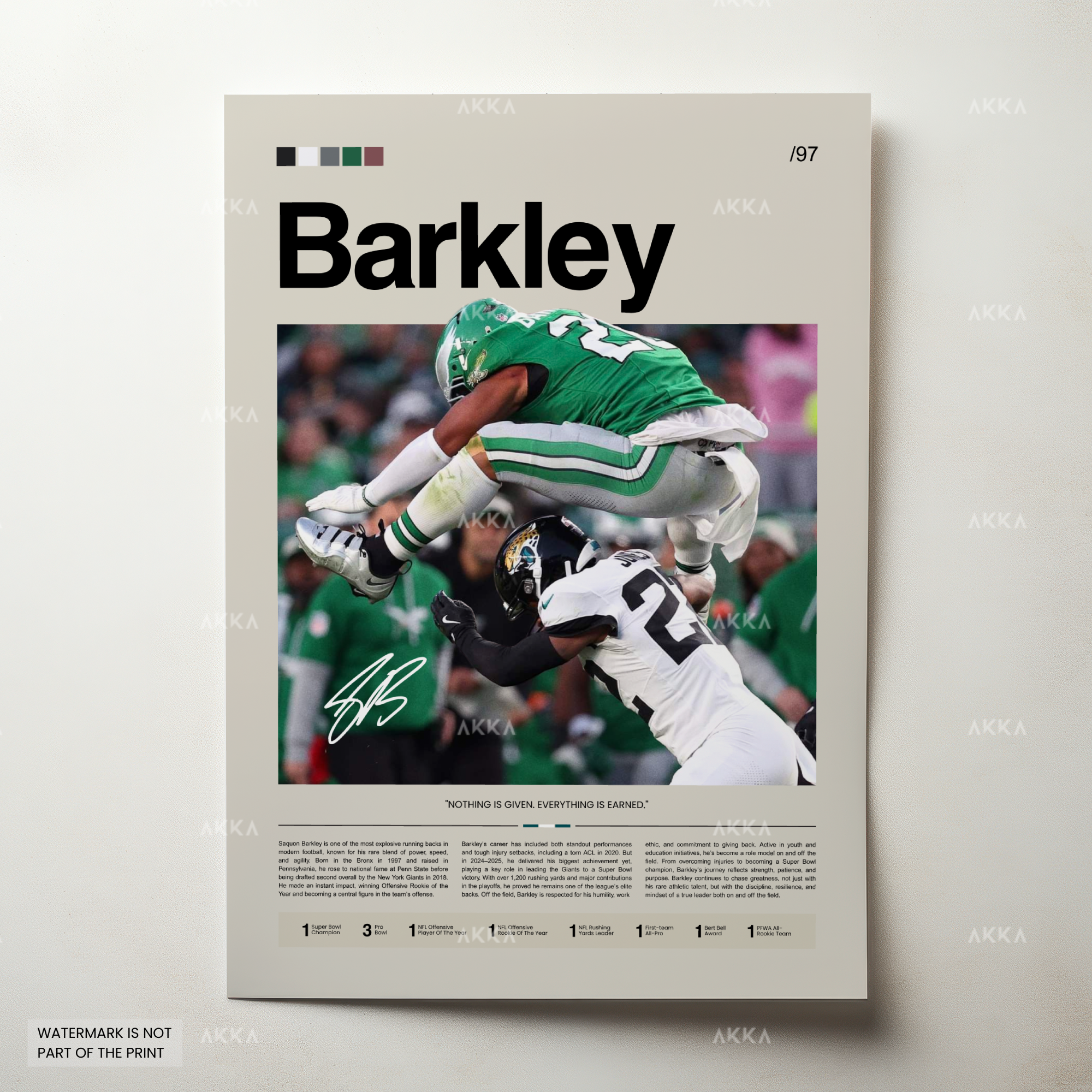 Saquon Barkley Poster, Barkley Eagles Print, Framed Philadelphia Eagles Art, Saquon Barkley Wall Decor, NFL Print Fan Gift Idea, Eagles Art