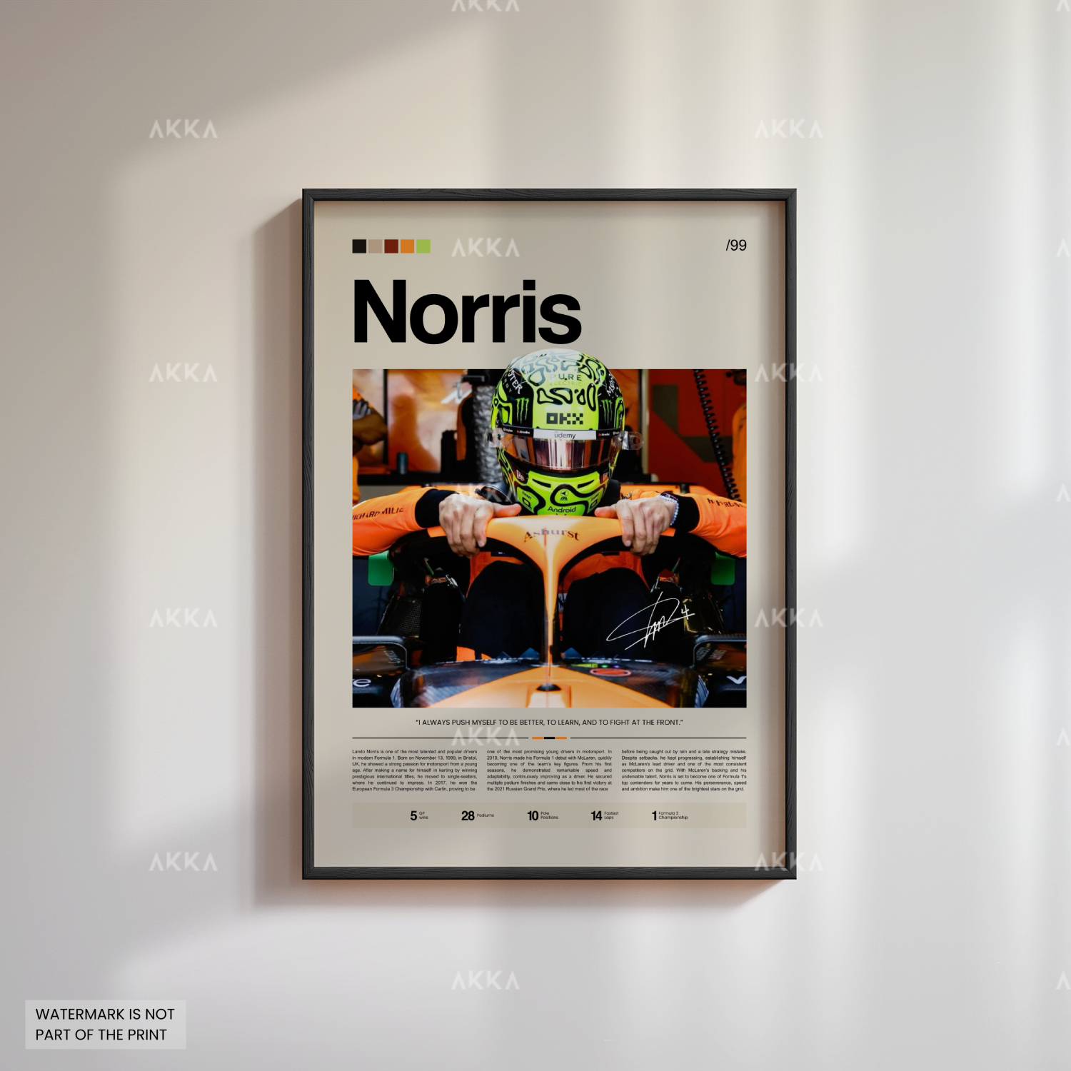 Lando Norris Formula 1 McLaren poster in black frame