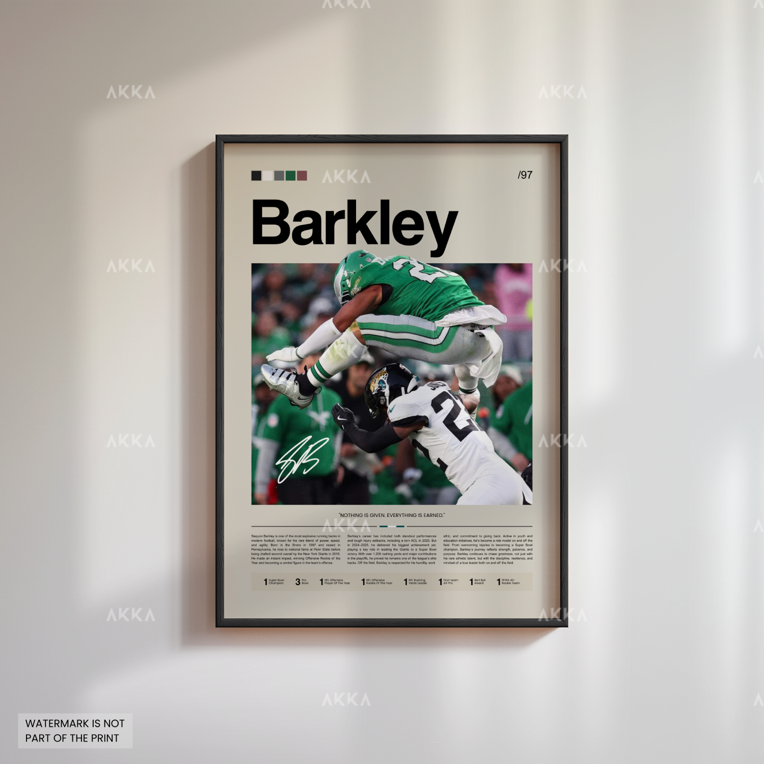 Saquon Barkley Poster, Barkley Eagles Print, Framed Philadelphia Eagles Art, Saquon Barkley Wall Decor, NFL Print Fan Gift Idea, Eagles Art