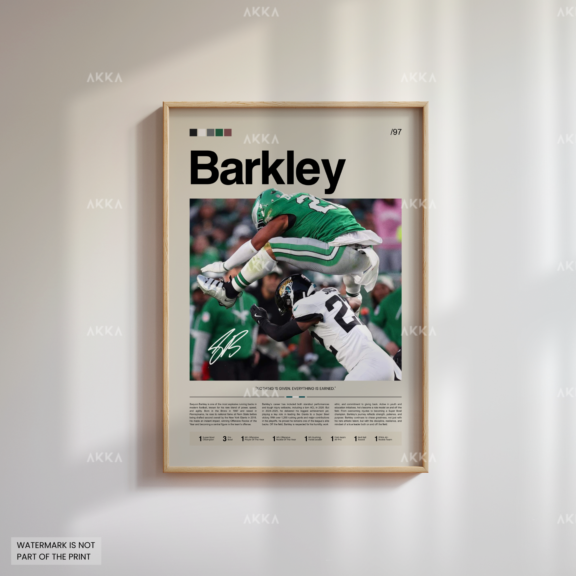 Saquon Barkley Poster, Barkley Eagles Print, Framed Philadelphia Eagles Art, Saquon Barkley Wall Decor, NFL Print Fan Gift Idea, Eagles Art