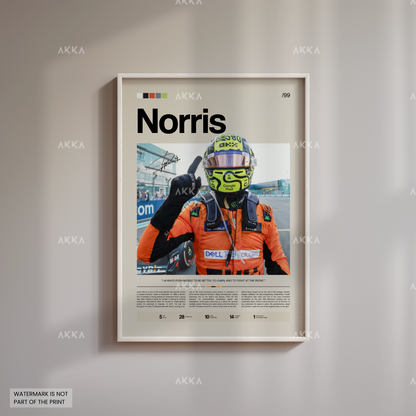Lando Norris Formula 1 McLaren poster in white frame