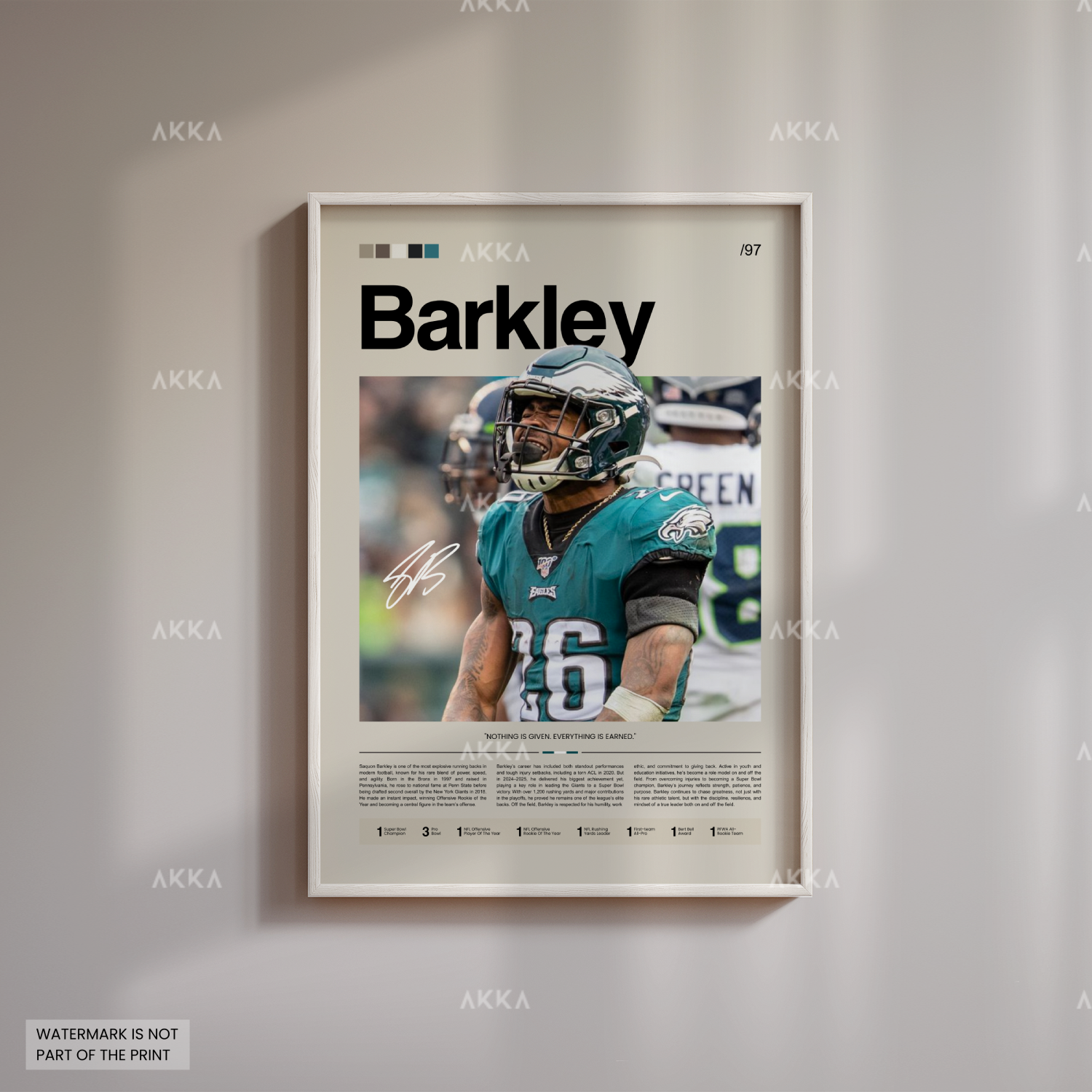 Saquon Barkley Poster, Barkley Eagles Print, Framed Philadelphia Eagles Art, Saquon Barkley Wall Decor, NFL Print Fan Gift Idea, Eagles Art