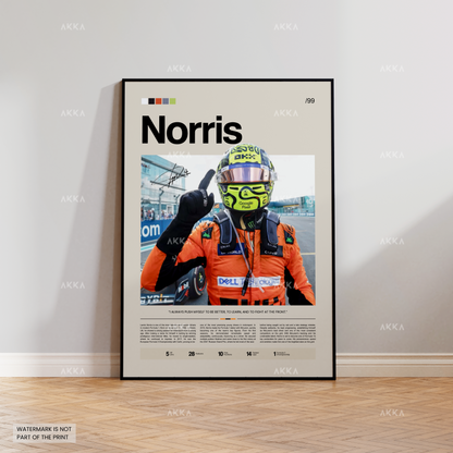 Lando Norris Formula 1 poster with McLaren racing design