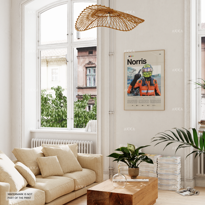 Lando Norris McLaren Celebration Print in living room