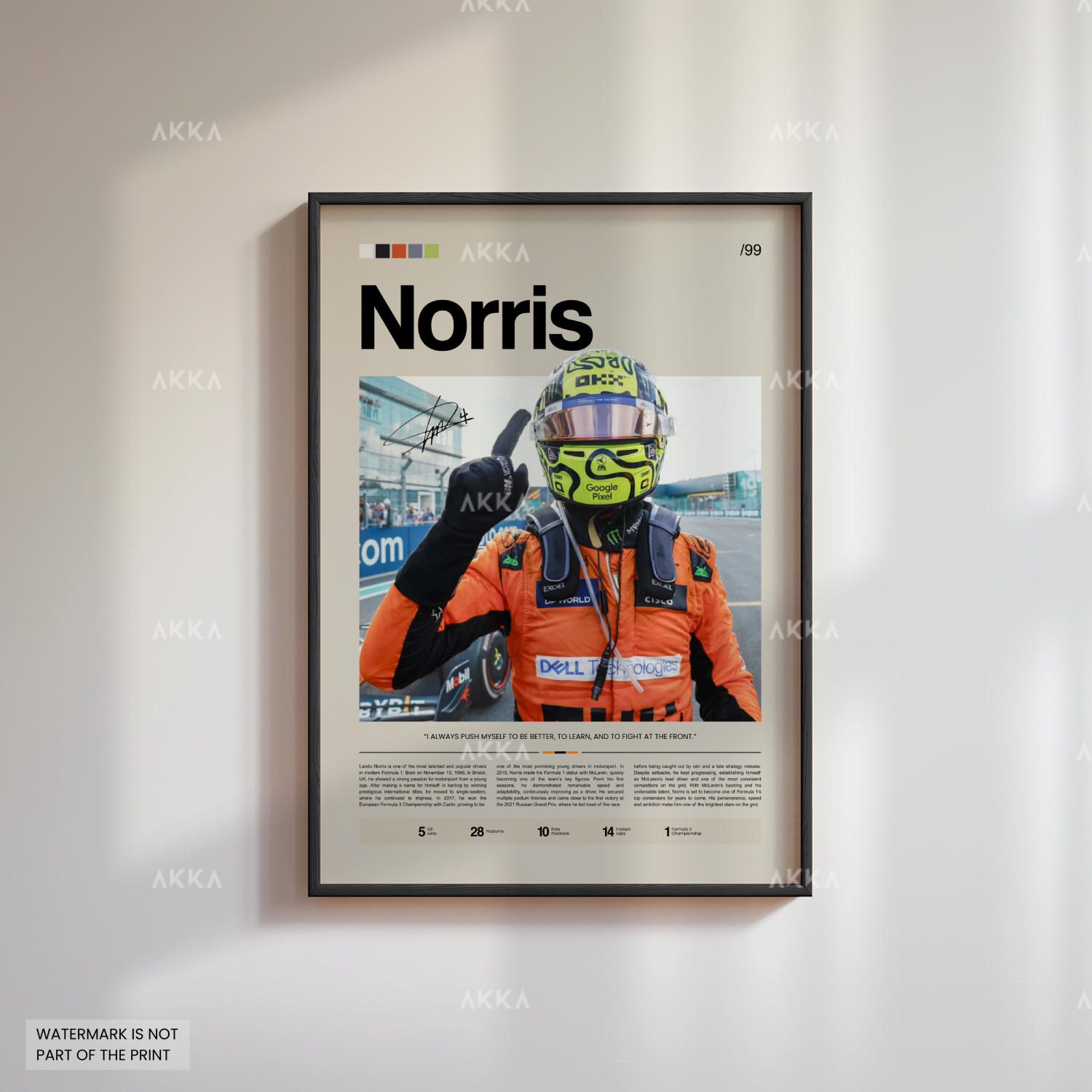 Lando Norris Formula 1 McLaren poster in black frame