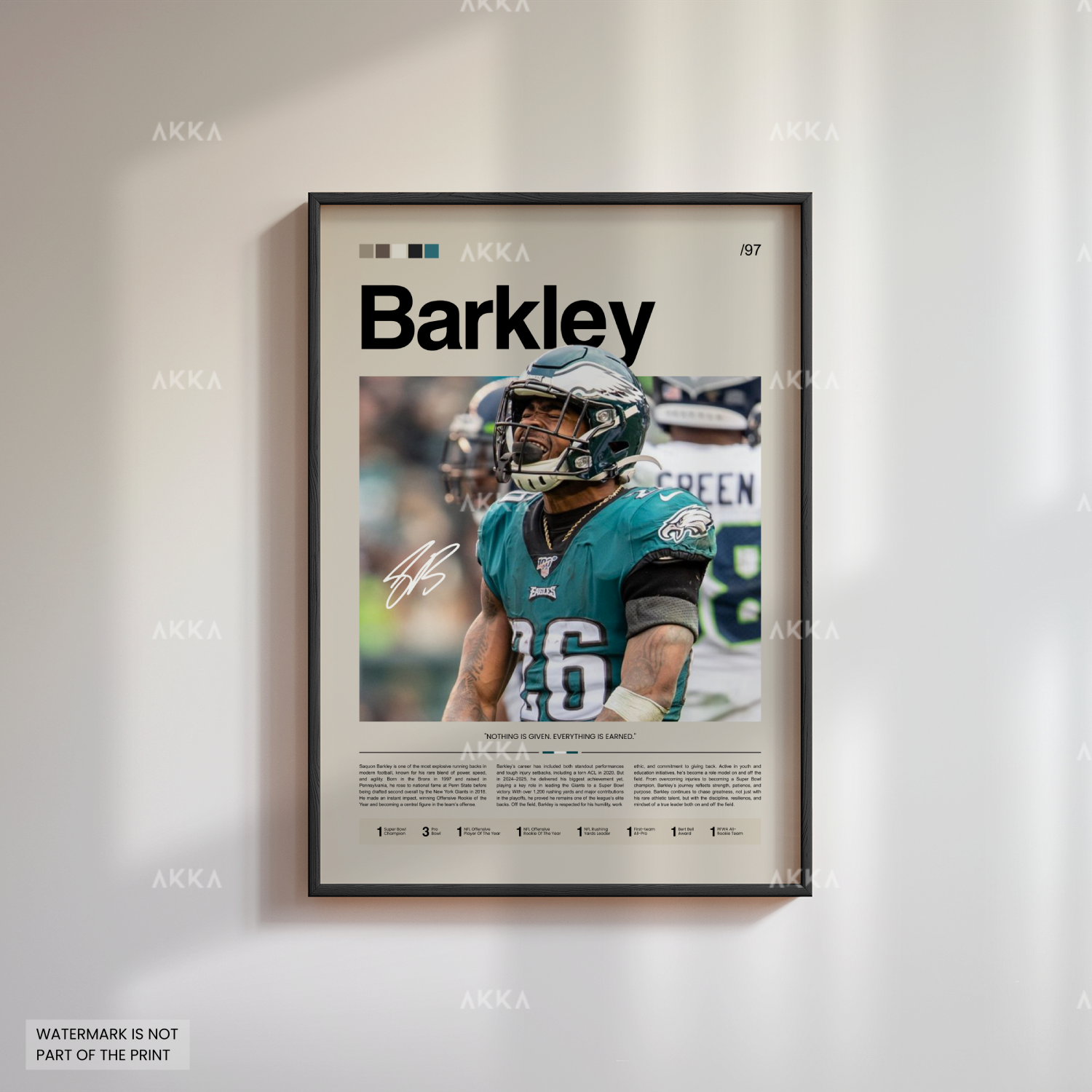 Saquon Barkley Poster, Barkley Eagles Print, Framed Philadelphia Eagles Art, Saquon Barkley Wall Decor, NFL Print Fan Gift Idea, Eagles Art