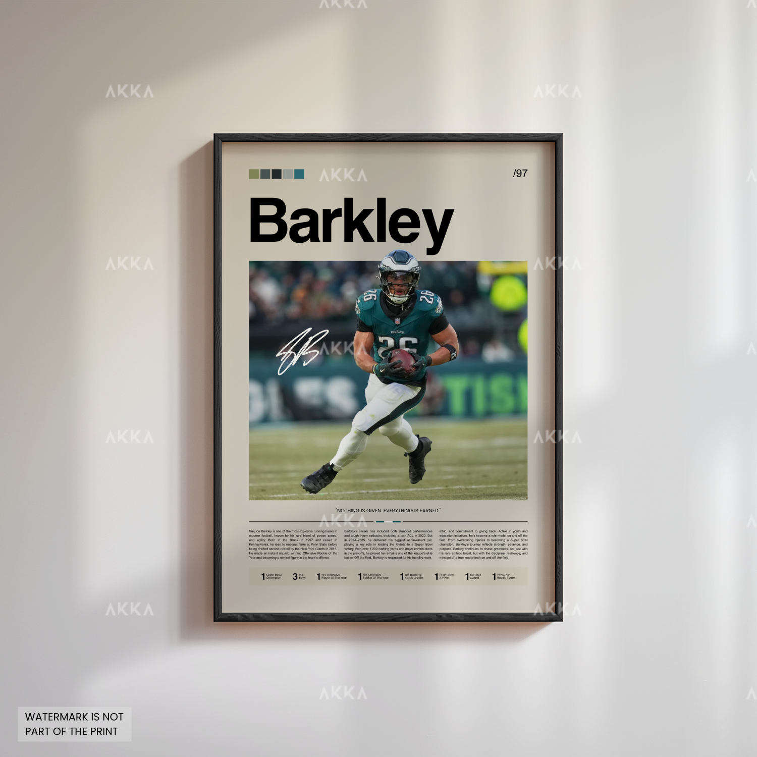 Saquon Barkley Poster, Barkley Eagles Print, Framed Philadelphia Eagles Art, Saquon Barkley Wall Decor, NFL Print Fan Gift Idea, Eagles Art